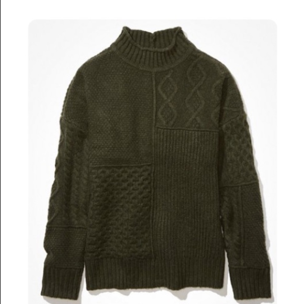 American Eagle Soft and Cozy Mixed Stitch Sweater Olive Green